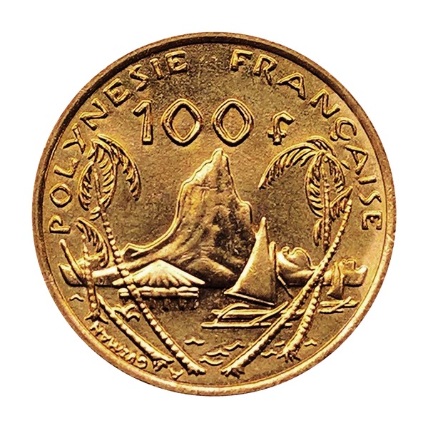 100 Francs coin (Marianne and Moorea, Aluminium Bronze) (reverse)