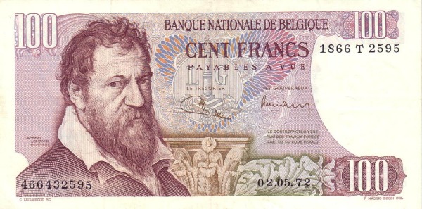 100 Francs / Frank BEF Banknote (Interwar Period Issue) 1962-1975