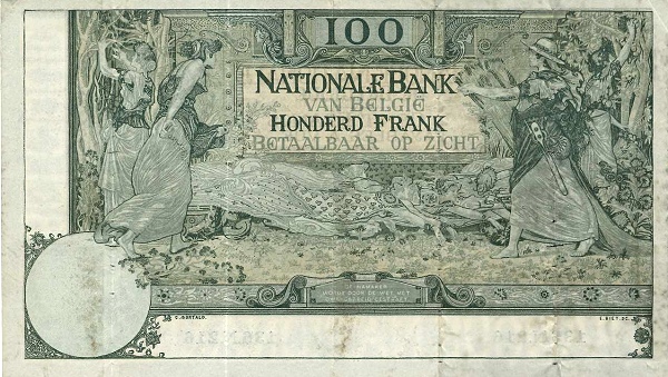 100 Francs / Frank BEF Banknote (Pre-World War I Issue) 1906-1908 (reverse)