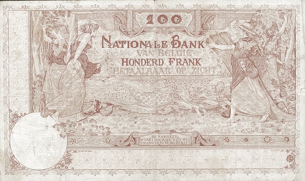 100 Francs / Frank BEF Banknote (Pre-World War I Issue) 1909-1914 (reverse)