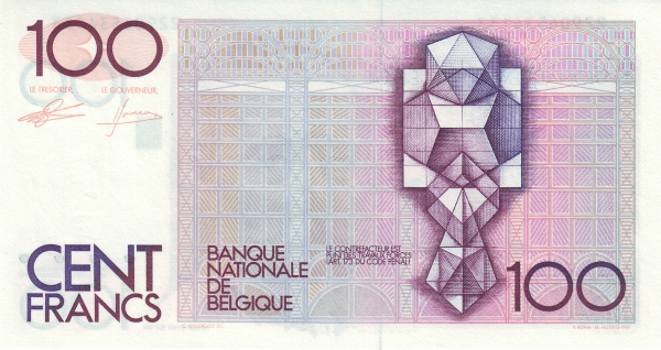 100 Francs / Frank BEF Banknote (World War II Issue) 1982-1994 (reverse)
