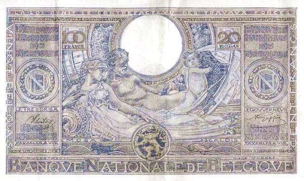 100 Frank / Francs BEF Banknote (Interwar Period Issue) 1942 (reverse)
