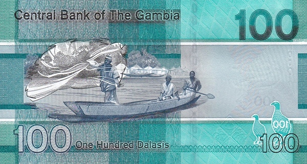 100 Gambian Dalasis Banknote (Crowned Cranes) (reverse)