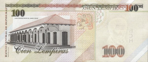100 Honduran Lempira Banknote (Jose Cecilio Del Valle) (reverse)