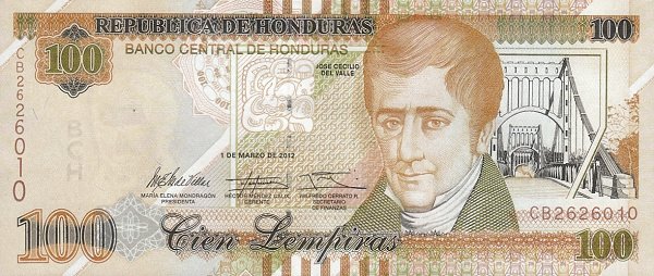100 Honduran Lempira Banknote (Jose Cecilio Del Valle)