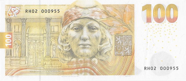100 Korun Českých CZK Banknote (2019-2026 Commemorative Issue (Creation of Czech Koruna)) 2019 (reverse)