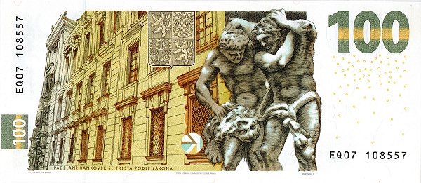 100 Korun Českých CZK Banknote (2019-2026 Commemorative Issue (Creation of Czech Koruna)) 2022 (reverse)