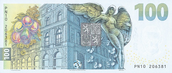 100 Korun Českých CZK Banknote (2019-2026 Commemorative Issue (Creation of Czech Koruna)) 2026 (reverse)
