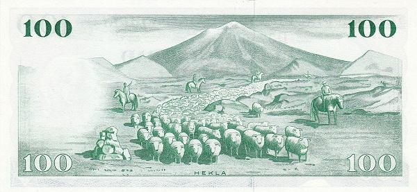 100 Krónur ISL Banknote (Sedlabanki Islands Early Issue) 1957 (reverse)