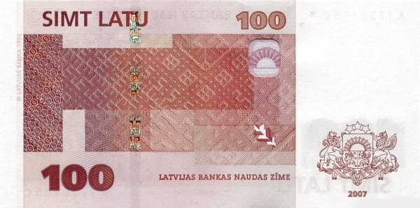 100 Latu LAT Banknote (Final Lats Series (2006-2009)) 2007 (reverse)