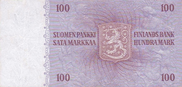 100 Markkaa / Mark FIN Banknote (Modern Markka Issue) 1963 (reverse)