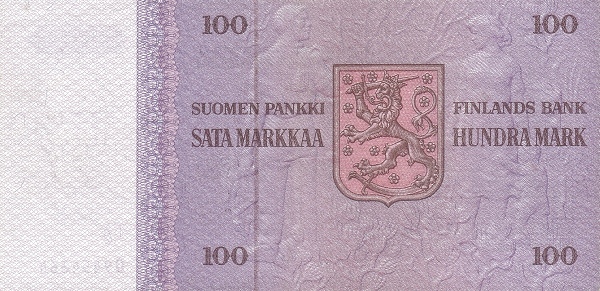 100 Markkaa / Mark FIN Banknote (Modern Markka Issue) 1976 (reverse)
