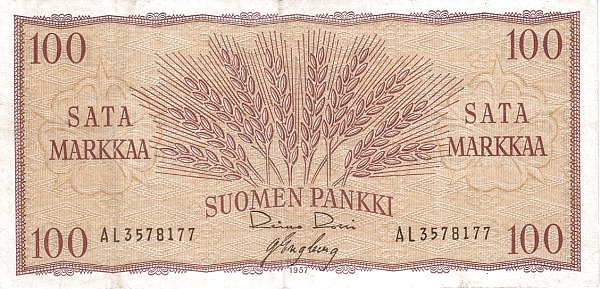 100 Markkaa / Mark FIN Banknote (Post-WWII Markka Issue) 1957