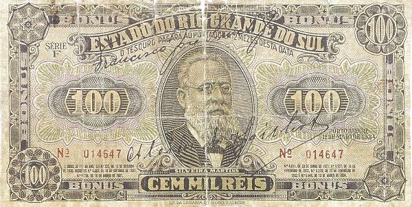 100 Mil Reis BRA Banknote (Brazil Banknote Issue) 1934