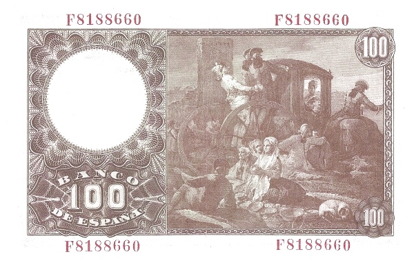100 Pesetas ESP Banknote (Banco de España (Madrid Issue)) 1948 (reverse)