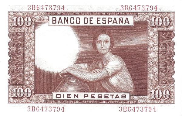 100 Pesetas ESP Banknote (Banco de España (Madrid Issue)) 1953 (reverse)