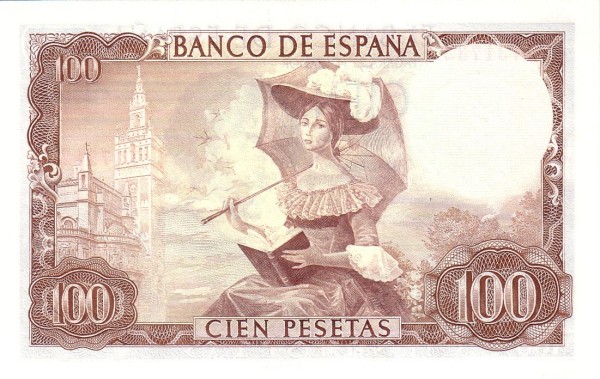 100 Pesetas ESP Banknote (Banco de España (Madrid Issue)) 1965 (reverse)