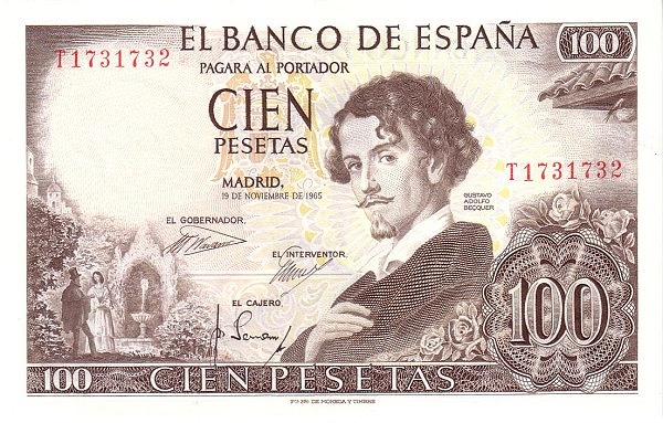 100 Pesetas ESP Banknote (Banco de España (Madrid Issue)) 1965