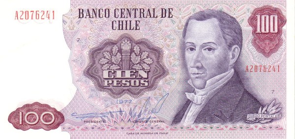 100 Pesos CHL Banknote (1975 Currency Reform Peso Issue) 1976-1984