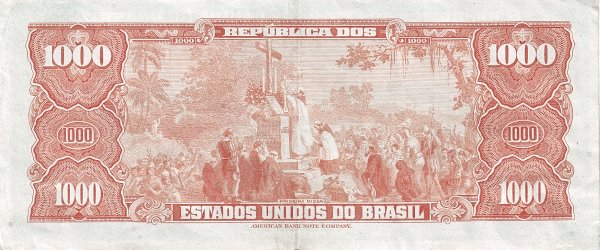 1000 Brazilian Cruzeiros Banknote (Pedro Alvares Cabral Blue Type) (reverse)
