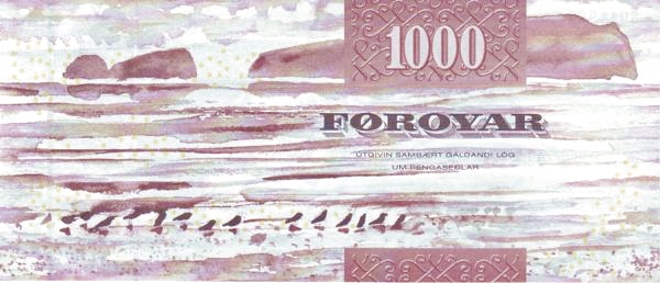 1000 Faroese Kronur Banknote (Black Grey Sandpipers Wing) (reverse)