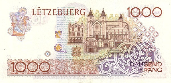 1000 Luxembourgish Francs Banknote (reverse)