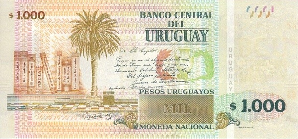 1000 Uruguayan Peso Banknote (Juana De Ibarbourou) (reverse)