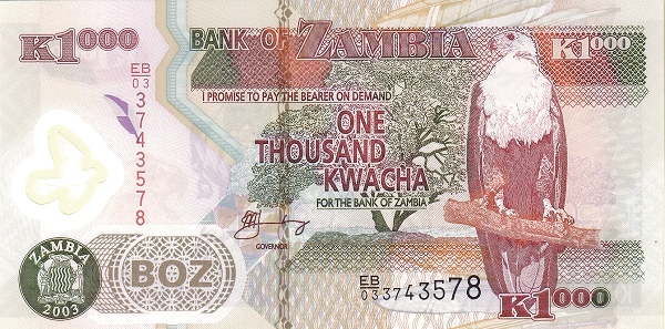 1000 Zambian Kwacha Banknote (Polymer)