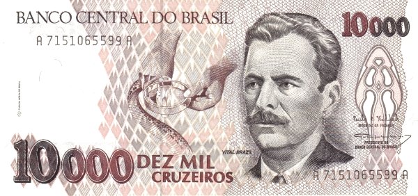 10000 Brazilian Cruzeiros Banknote (Vital Brazil)