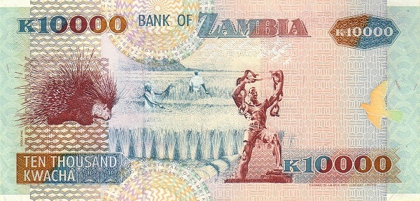 10000 Zambian Kwacha Banknote (Porcupine) (reverse)