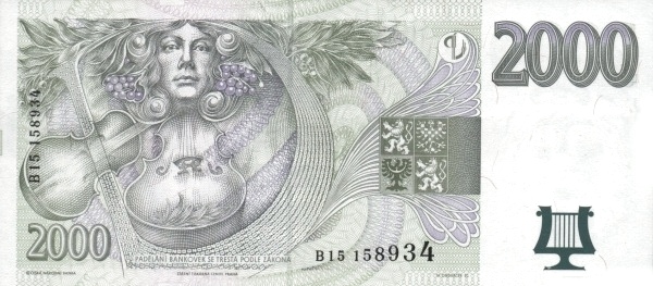 2.000 Korun Českých CZK Banknote (1997-2018 Czech National Bank Issue) 1999 (reverse)