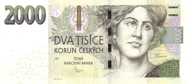 2.000 Korun Českých CZK Banknote (2007-2023 Modernized Czech Banknote Issue) 2007