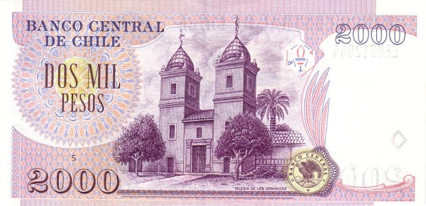 2.000 Pesos CHL Banknote (1975 Currency Reform Peso Issue) 1997-2003 (reverse)