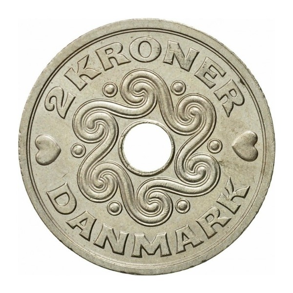 2 Danish Kroner coin (reverse)