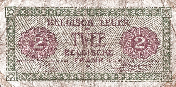 2 Francs Belges / Belgische Frank BEF Banknote (1946 Military Payment Certificates Issue) 1946 (reverse)