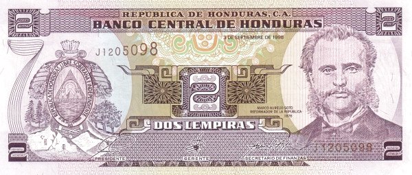 2 Honduran Lempira Banknote (Marc Aurelio Soto)