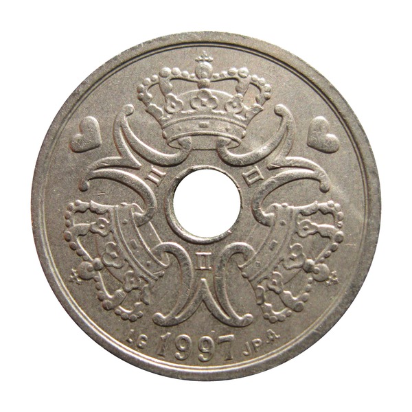 2 Kroner coin (Crowns and Monogram, Centre Hole)