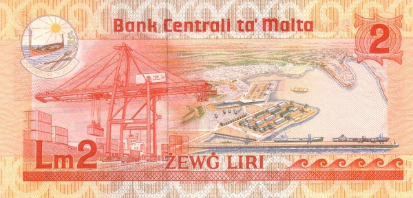 2 Liri MLT Banknote (1986–1989 Issue) 1967 (reverse)