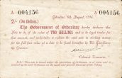 2 Shillings / Chelines GIB Banknote (1914 Emergency Series A Issue) 1914
