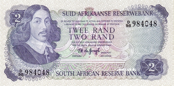 2 South African Rand Banknote (Van Riebeeck 1974 Issue)