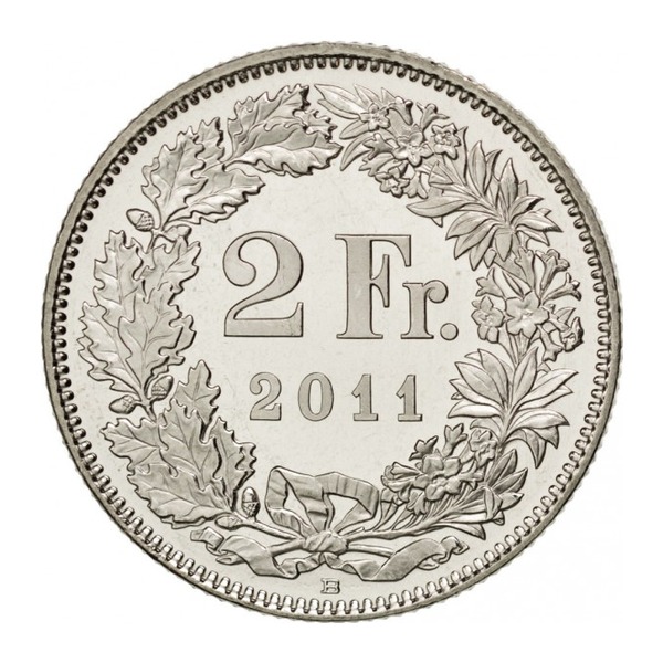 2 Swiss Francs coin (reverse)