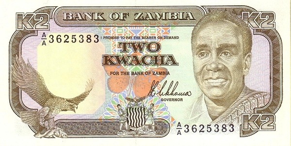 2 Zambian Kwacha Banknote (Kenneth Kaunda Type 1989)