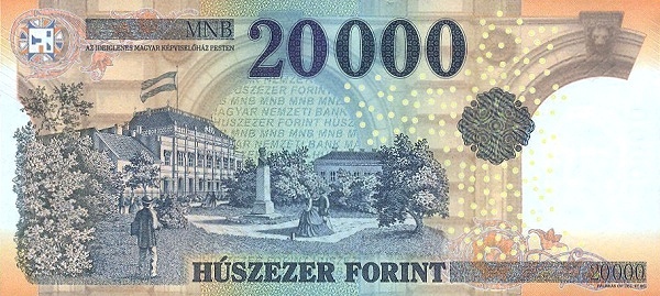 20.000 Forint HUN Banknote (Post-WWII Inflation / Stabilization) 2015-2025 (reverse)