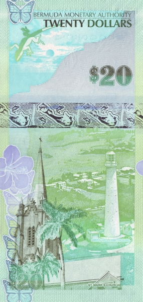 20 Bermudian Dollar Banknote (Whistling Frog) (reverse)