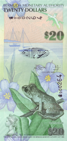 20 Bermudian Dollar Banknote (Whistling Frog)