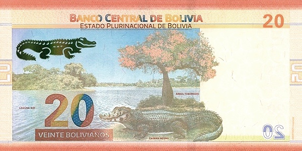 20 Bolivian Bolivianos Banknote (Fort Samaipata) (reverse)