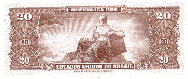 20 Brazilian Cruzeiros Banknote (Marechal Deodoro Da Fonseca Brown Type) (reverse)