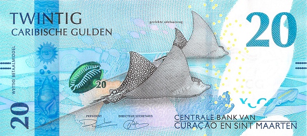 20 Caribbean Guilder Banknote (Spotted Eagle Ray)