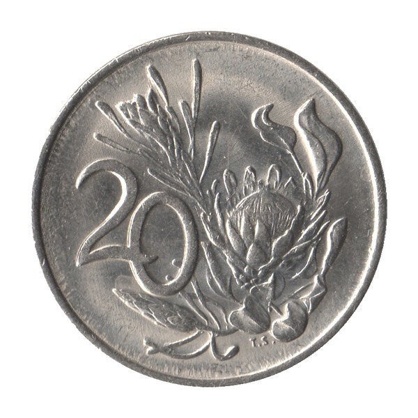 20 Cents coin (King Protea, 1970-1990) (reverse)