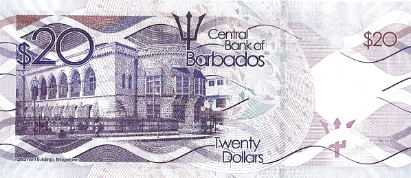 20 Dollars BRB Banknote (2016+ Polymer / Modern Issue) 2013-2018 (reverse)